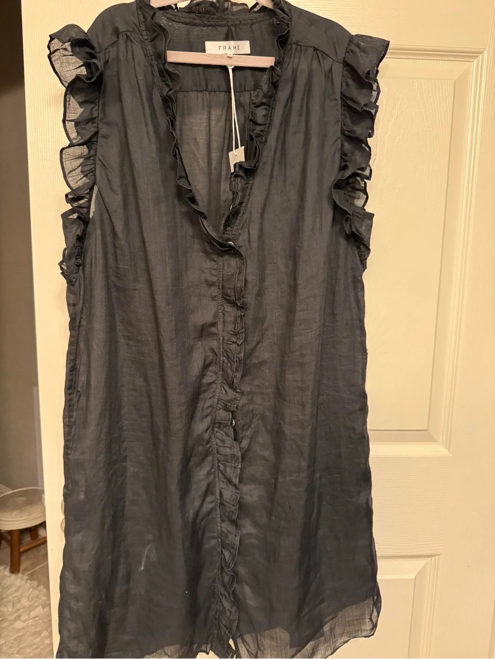 Frame Denim black Ruffle-Trim Tie-Waist Mini Dress with removable slip - Picture 5 of 5